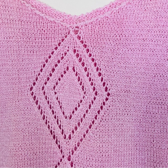 Vintage petal pink short sleeve sweater top with diamond open weave in front.  M - Picture 2 of 3